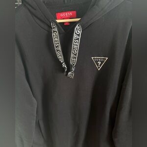 GUESS Men's Black Hoodie with Logo Details Guess hoodie